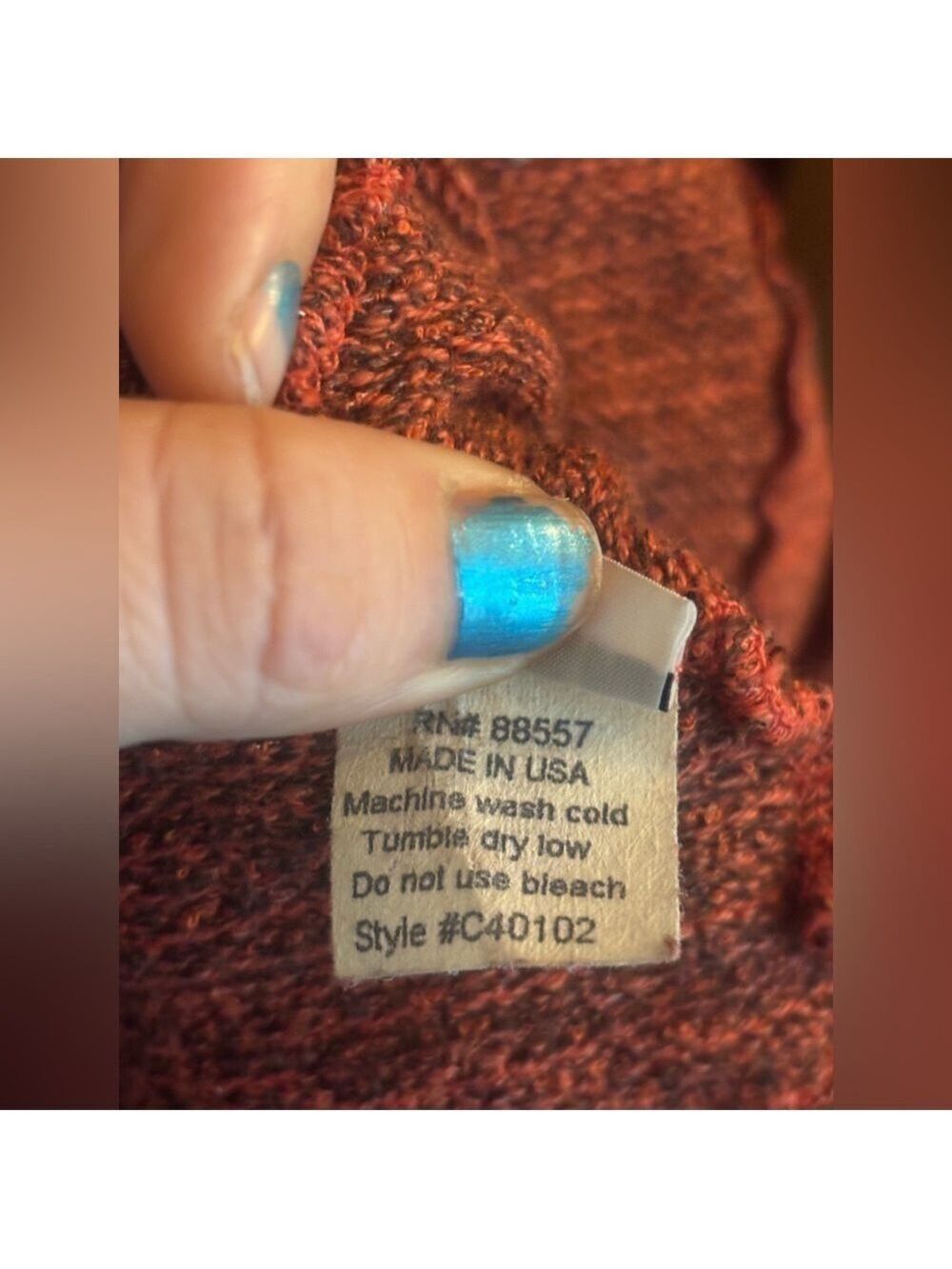 FENINI Designer Burnt Orange Textured Knit Cardigan • Artful Layering•Fits M–XL - Picture 12 of 17